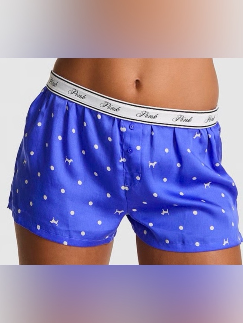 XL Silky Boxy Sleep Shorts blue & white w/ Logo Polka Dot TENCEL™ NWT